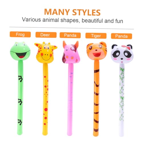 FUNOMOCYA 5 Stück Teiliges Aufblasbares Pvc tier spielzeugset mit Langen Stäben Kindgerechte Bunte Tierformen Wie Kuh Tiger Panda Hirsch Schnell Aufblasbar und Festlich für Kindergeburtstag von FUNOMOCYA