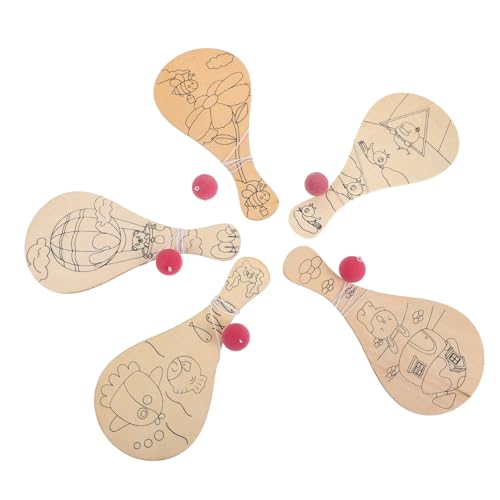 FUNOMOCYA 5 Stück Teiliges Holz Paddleball DIY Malspielzeug mit Handbemaltem Ball Kreatives Bastelspiel Zeichnen Kommunikation und Motorischen Fähigkeiten Sicher und Langlebig von FUNOMOCYA