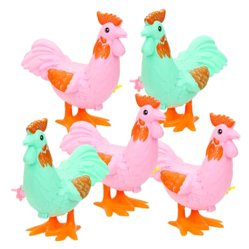 FUNOMOCYA 5 Stück Teiliges Wind up mit Kleinen Interaktiven Tierfiguren Kreatives Aufziehspielzeug für Realistisches Hahn Design Fördert Hand Auge koordination und Zufällige Zufällige Farbe von FUNOMOCYA
