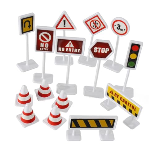 FUNOMOCYA 6 Sätze Teiliges Verkehrszeichen Spielzeugset aus Robustem Leuchtende Miniatur straßenschilder und Straßensperren Pädagogisches Verkehrsspielzeug für Jungen und Mädchen zur von FUNOMOCYA