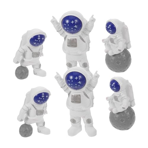 FUNOMOCYA 6 Stück Teiliges Astronaut Kuchen Deko aus Resin Wiederverwendbare Weltraum Figuren für Kindergeburtstag Outer Space Party Tischdeko Mini Astronauten Modelle für Kuchen und von FUNOMOCYA