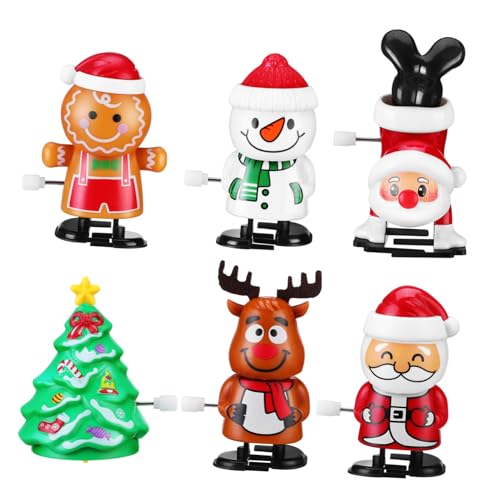 FUNOMOCYA 6 Stück Teiliges Aufziehspielzeug aus Abs mit Weihnachtsmann Weihnachtsbaum Schneemann Rentier Lebkuchenmann und Umgedrehtem Weihnachtsmann Langlebig und Kompakt als Halloween und von FUNOMOCYA