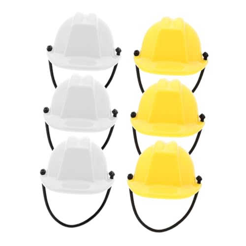 FUNOMOCYA 6 Stück Teiliges Miniatur Bauhelm Modell mit Elastischem Band Puppen dekoration Realistische Schutzhelme Weiß Gelb als Party Kuchen deko von FUNOMOCYA