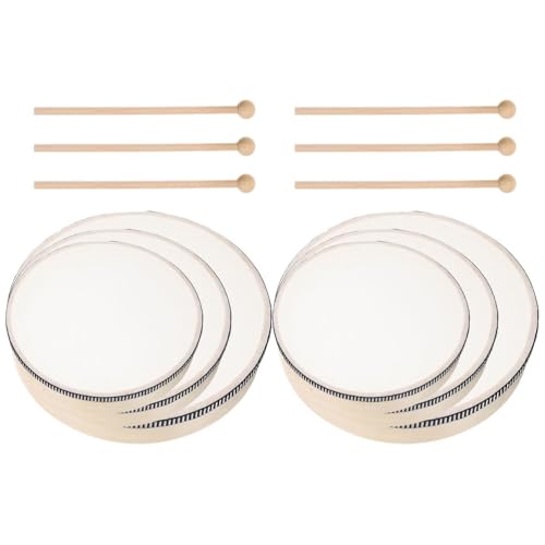FUNOMOCYA 6-teiliges Holzrahmentrommel-Set: Orff-Musik-Handtrommel-Set mit Schlägel, 10 & 8 & 6 Zoll, Schlaginstrumente aus Holz für Kindergeburtstagsfeiern, Eltern-Kind-Frühpädagogik von FUNOMOCYA