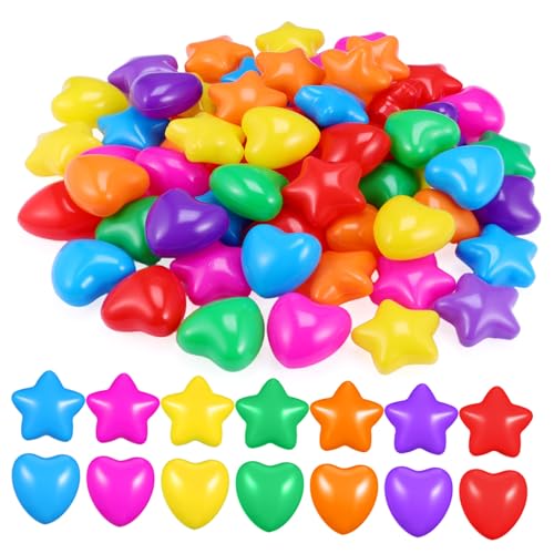 FUNOMOCYA 60 Stück Teiliges Bunte Herz und Sternförmige Ballgrubenbälle aus Robustem Kunststoff für Spielzelte Indoor Spielbereiche und Partyspaß von FUNOMOCYA