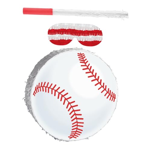 FUNOMOCYA Baseball Pinata mit Augenbinde und Konfetti Sport-motto Geburtstagsspiel Robuste Papp-konstruktion Bunte Krepppapier-dekoration für Jungen Party und Vielseitige Sport-events von FUNOMOCYA