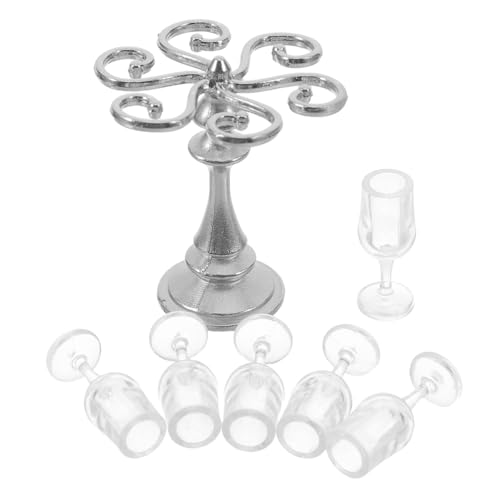 FUNOMOCYA Dollhouse Miniatur Weinregal aus Robustem mit Mini Weingläsern Detailgetreuer Ständer für Puppenhaus Küche und Esszimmertisch Dekoration Langlebiges Sammlerstück von FUNOMOCYA