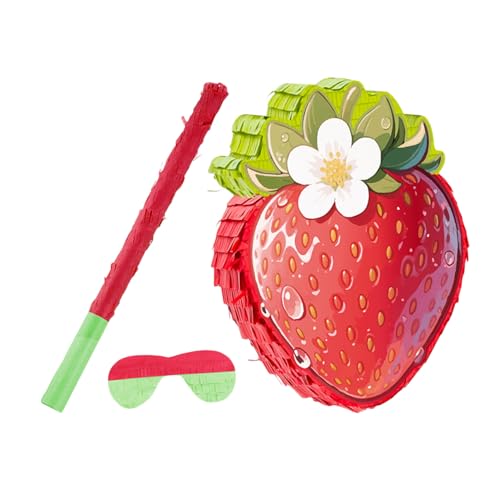 FUNOMOCYA Erdbeer-piñata mit Stab und Augenbinde für Cinco De Mayo und Sommerparty Robuste Karton-dekoration mit Füllöffnung Konfetti und Süßigkeitenfüllung Vielseitiges Geburtstags von FUNOMOCYA