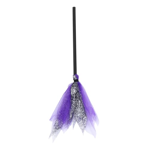 FUNOMOCYA Halloween Hexenbesen mit Leichtem Spinnennetz Design Halloween Deko und für Junge Mädchen Party Requisite für Gruselige Festdeko von FUNOMOCYA