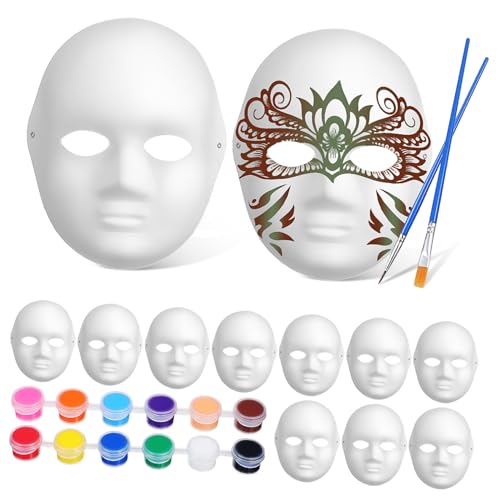 FUNOMOCYA Handbemalte Masken-set Handwerk Färbung Leer Unbemalte Maskerade Für Maskenbau-kit Halloween -maske Masken Zum Schmücken Über Nacht Bausätze Verkleiden Machen Weiß Papier von FUNOMOCYA