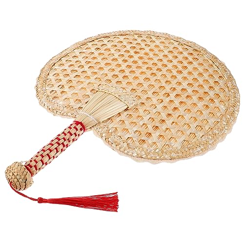 FUNOMOCYA Handgewebter Chinesischer Handfächer aus Weizenstroh Runder Rustikaler Sommerfan Manueller Tragbarer Fächer für Dekoration Tanzen Outdoor und Büro Natürlicher Kühlventilator von FUNOMOCYA