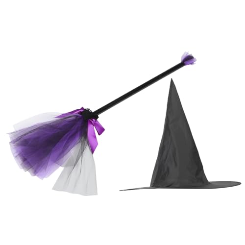 FUNOMOCYA Hexenbesen mit farbigem Hexenhut aus Oxford - Leichter Hexenbesen mit komfortablem Griff Halloween Kostüm Requisite für Party Cosplay und Bühnenauftritte Einheitsgröße von FUNOMOCYA
