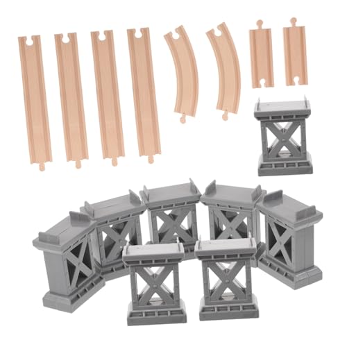 FUNOMOCYA Holz Eisenbahn Brücke mit Aufsteigenden Gebogenen Schienen Kreative Bahnstrecken Erweiterung für Realistisches Spiel und Familienspaß Holzspielzeug Zubehör von FUNOMOCYA