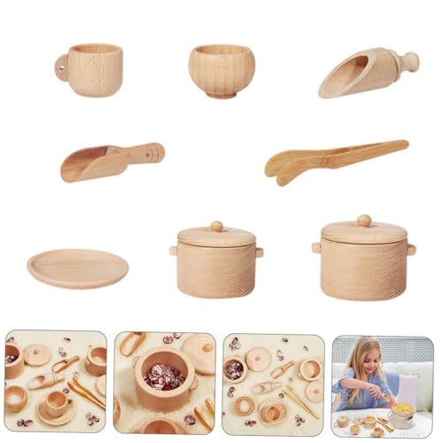 FUNOMOCYA Holz Küchenspielzeug Set Teilig Natürliche Kinderküchen Geschirr Holz Essbesteck Langlebig Fördert Feinmotorik und Eltern Junge Mädchen Interaktion von FUNOMOCYA