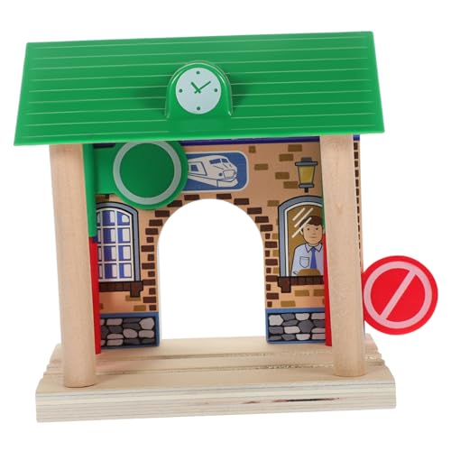 FUNOMOCYA Holzeisenbahn Zubehör Holz Bahnstation Modell für Handgefertigt Robust Leicht zu Montieren Fördert Kreativität und Motorische Fähigkeiten von FUNOMOCYA