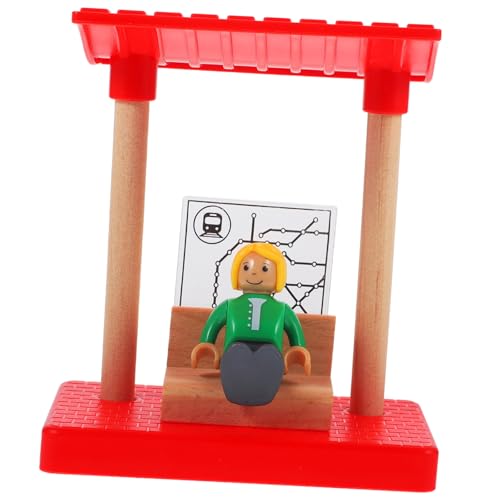 FUNOMOCYA Holzeisenbahn Zubehör mit Mini Bahnsteig Modell Robustes Bahnstation für Fördert Kreativität und Motorische Fähigkeiten Einfacher Aufbau Inklusive Spielfiguren Buntes von FUNOMOCYA