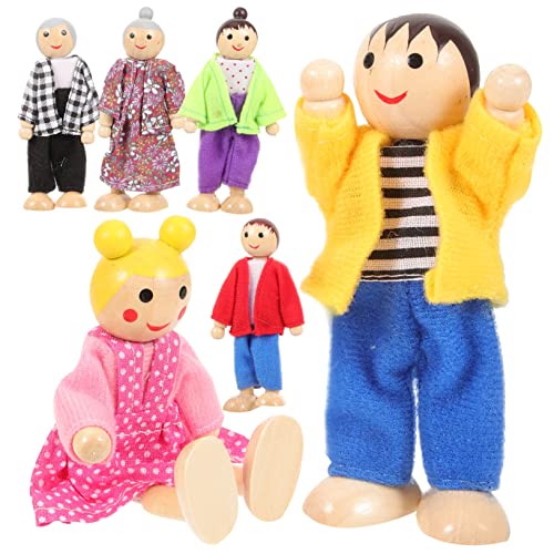 FUNOMOCYA Holzspielzeug Puppenfamilie Teilig Bewegliche Miniatur Holzfiguren Pädagogisches Puppenhaus Zubehör für Fördert Motorik Soziale Kompetenz Kreatives Rollenspiel von FUNOMOCYA