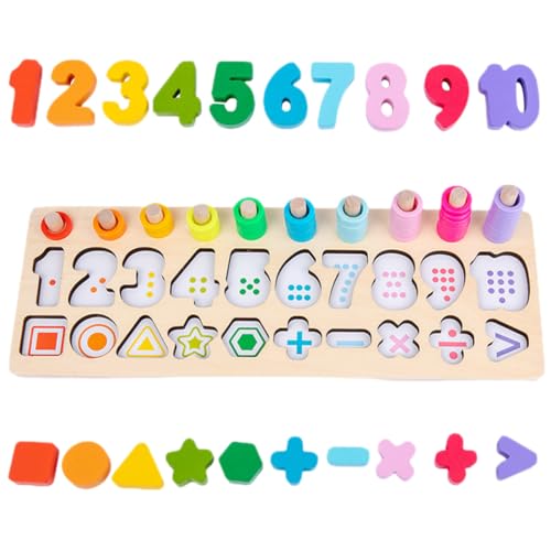 FUNOMOCYA Holzspielzeug Zahlen Farben Puzzle für Kleinkinder Pädagogisches Montessori Lernspiel aus Sicherem Holz mit Abgerundeten Kanten Fördert Zahlen Farberkennung Sowie Logisches Denken von FUNOMOCYA