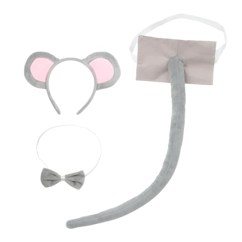 FUNOMOCYA Mäusekostüm Teiliges Set mit Weichem Grauem Haarreif Filzschwanz und Schleife Niedliches Cosplay Accessoire für Halloween Mottoparty und Geburtstag Tierische Verkleidung von FUNOMOCYA