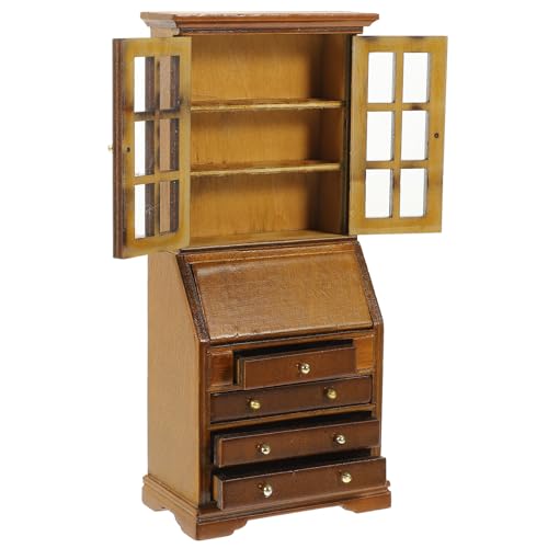 FUNOMOCYA Maßstab Puppenhaus Mini Schrank in Walnussfarbe Leicht Langlebig Minimalistisches Design für Wohnzimmer Schlafzimmer Büro Dekoration von FUNOMOCYA