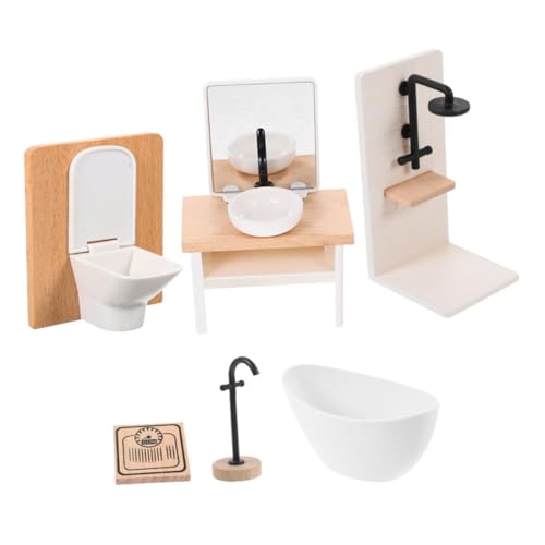 FUNOMOCYA Maßstab Teiliges Miniatur Bad Accessoires mit Dusche Waschbecken Wc Badewanne und Stabiles Kunststoffmodell für Puppenhaus von FUNOMOCYA