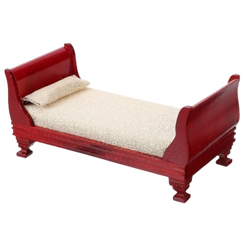 FUNOMOCYA Maßstab Vintage Rotbraun Mini Bett Modell für Kinderzimmer Dekoration und Mini Haus Zubehör von FUNOMOCYA