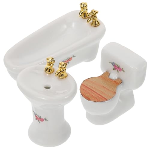FUNOMOCYA Maßstab mit Waschbecken Badewanne Toilette Detailgetreue Miniatur Badaccessoires Stilvolle Mini Deko für Puppenhaus und Kleine Räume von FUNOMOCYA