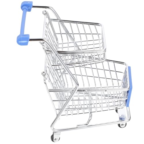 FUNOMOCYA Mini Shopping Cart aus Doppellagiger Kleiner Supermarkt Einkaufswagen Stabiler Aufbewahrungskorb für Schreibtischdekoration und Organisation Kleiner Gegenstände von FUNOMOCYA