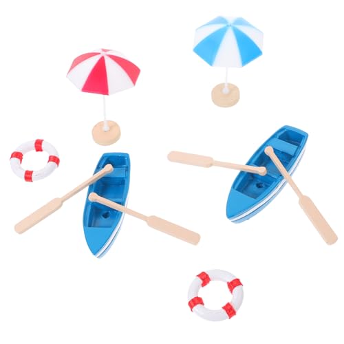 FUNOMOCYA Mini Stranddekor Teilig mit Miniatur Boot Schwimmring und Sonnenunterschirm Detailreiche Mikro Szene Dekoration für Puppenhaus Farbenfrohe Miniatur Strandlandschaft für von FUNOMOCYA