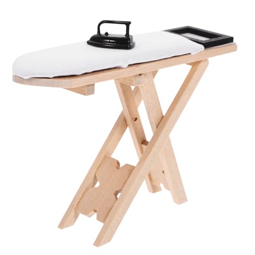 FUNOMOCYA Miniatur Bügelbrett Teilig mit Schwarzem Mini Bügeleisen Puppenhaus Möbel Modell Detailgetreuer Simulation Kreative Tischdeko für Kinderzimmer und Wohnaccessoire von FUNOMOCYA