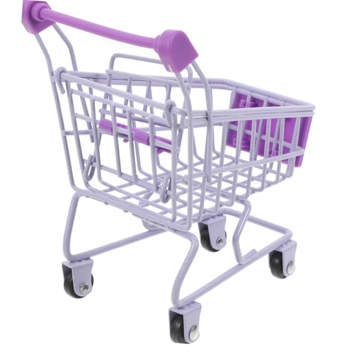 FUNOMOCYA Miniatur Einkaufswagen aus Violett Kleiner Einkaufswagen für Multifunktionaler Mini Supermarkt Trolley als Aufbewahrung und Dekoration Realistisches Puppenhaus Zubehör von FUNOMOCYA