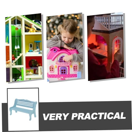 FUNOMOCYA Miniatur Holzbank Puppenhaus Möbelmodell Handgefertigt Sichere Rundkanten Blau für Puppenhaus Dekoration Geschenkidee für Detailgetreues Mini Möbel Accessoire von FUNOMOCYA
