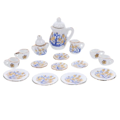 FUNOMOCYA Miniatur Keramik Teeservice Set mit Mini-Teetasse aus Porzellan und Tassen aus Porzellan Detailreiches Langlebiges Puppenhaus Zubehör für Puppendeko und Rollenspiel von FUNOMOCYA