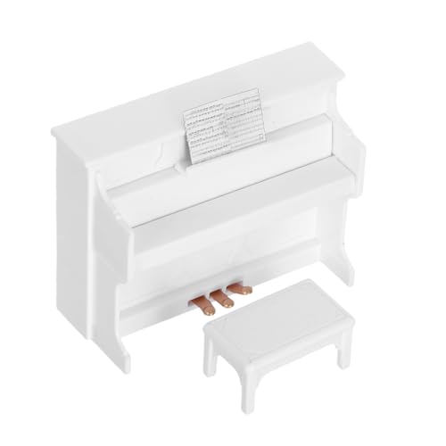 FUNOMOCYA Miniatur Klavier mit Hocker Weiß Glatte Oberfläche Robustes Puppenhaus für Handgefertigte Dekoration für DIY Modelle und Wohnraumgestaltung von FUNOMOCYA