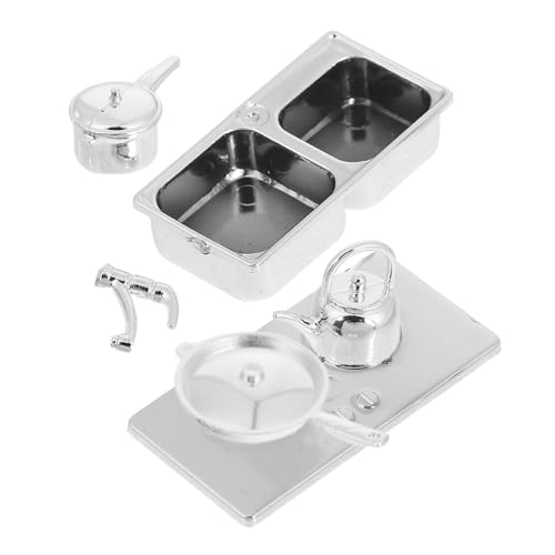 FUNOMOCYA Miniatur Küchendeko Teiliges Set Silber Puppenhaus Küchenmodelle Sandtisch Requisiten Langlebig Dekorativ für Puppenstuben Küchenzubehör Sammler von FUNOMOCYA
