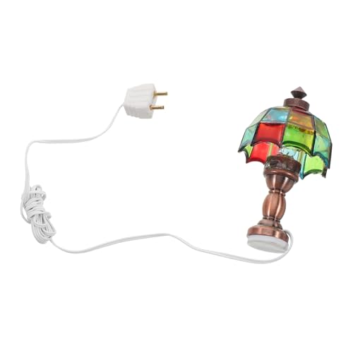 FUNOMOCYA Miniatur LED Tischlampe für Puppenhaus Dekorative Miniaturleuchte mit Detailgetreuem Vintage Design Sicherer Mini stecker ohne Batterie für Puppenhausbeleuchtung von FUNOMOCYA