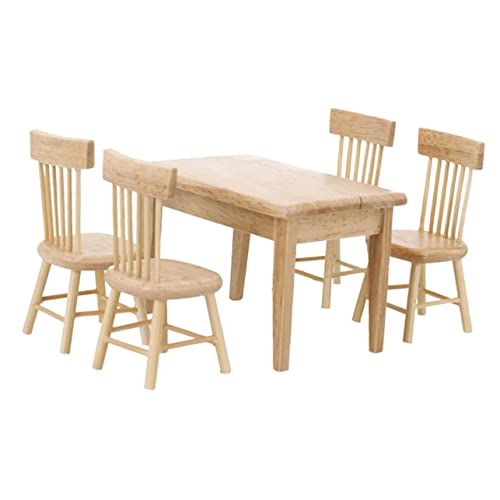 FUNOMOCYA Miniatur Möbel Set aus Holz Teiliges Puppenhaus Zubehör mit Tisch und Stühlen für Miniatur Dekoration und Wohnraumgestaltung von FUNOMOCYA