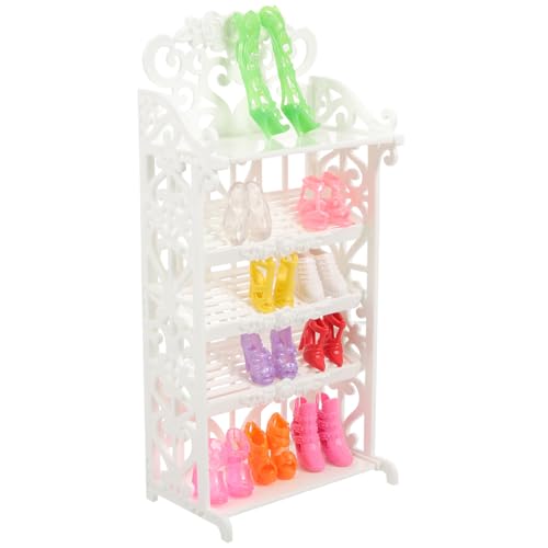 FUNOMOCYA Miniatur Puppenhaus Schuhschrank aus Kunststoff Dekorativer Schuhständer mit Mini Schuhen Praktisches Möbel für Wohnzimmer Schlafzimmer und Küchen Dekoration von FUNOMOCYA