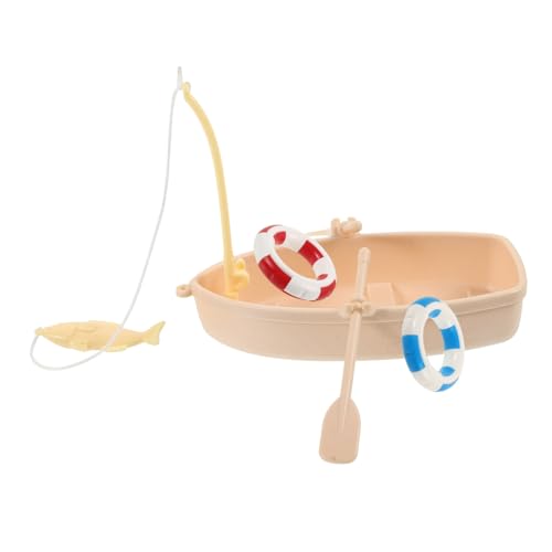 FUNOMOCYA Miniatur Strandboot mit Rettungsring und Paddel Micro Landscape Accessoires für Puppenhaus Kleine Stranddekoration Sommerliche Miniaturfiguren für Mikrolandschaft und DIY Szenen von FUNOMOCYA
