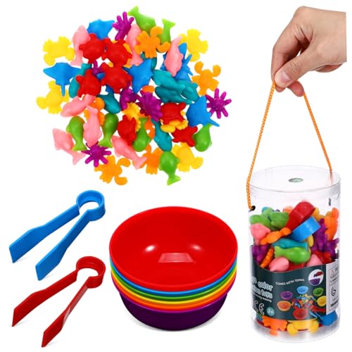 FUNOMOCYA Montessori Lernspielzeug Teilig Meeres Tier Sortierspiel für Kleinkinder TPE Material Farbzuordnung Tierzählspiel zur Feinmotorik und Selbstständigkeit Altersgerecht von FUNOMOCYA