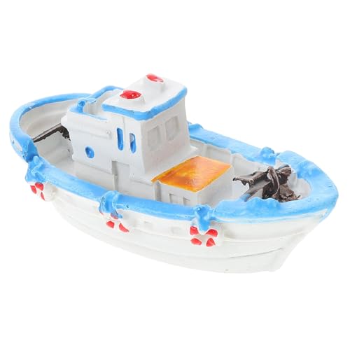 FUNOMOCYA Nautische Miniaturboot Tischdeko Blauer Fischerkahn Für Strand Und Aquarien-Dekoration Rustikales Mikrolandschafts-Accessoire Resin Boot Für Wohnraumgestaltung von FUNOMOCYA