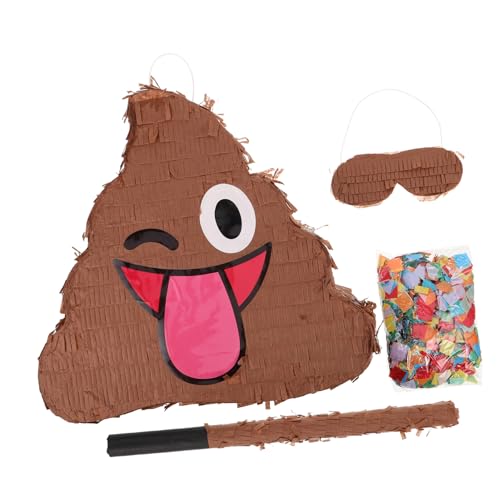 FUNOMOCYA Poop Emoticon Pinata mit und Augenbinde samt Konfetti für Kindergeburtstag Partyspiele Halloween Streich Deko für Drinnen und Draußen Zufällige Farbe von FUNOMOCYA