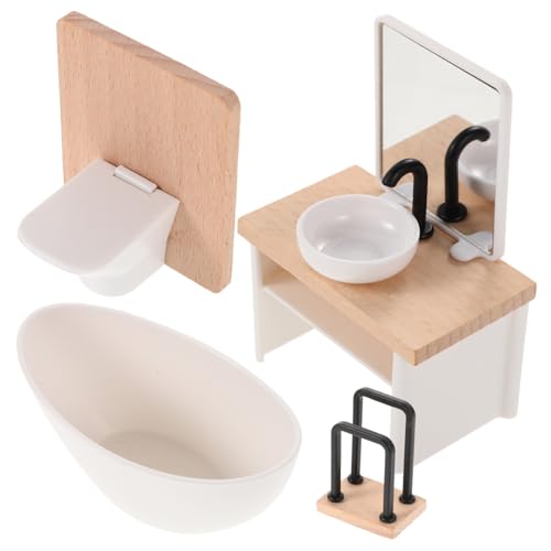 FUNOMOCYA Puppenhaus Badezimmer mit Badewanne Miniatur Waschbecken Wc und Schrank Realistische Puppenhaus Möbel Umfassendes Zubehör für Fantasievolles Rollenspiel und Dekoration von FUNOMOCYA