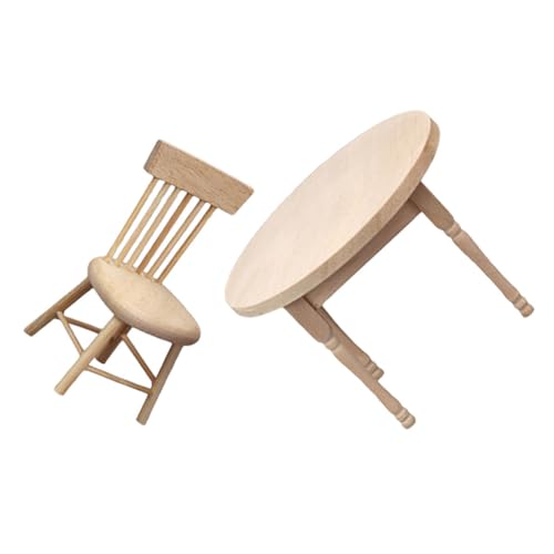 FUNOMOCYA Puppenhaus Miniatur Esszimmer Möbel Set Rundes Esstisch und Stuhl Set aus Holz Kompakt und Langlebig für Puppenhaus Dekoration und Spiel von FUNOMOCYA
