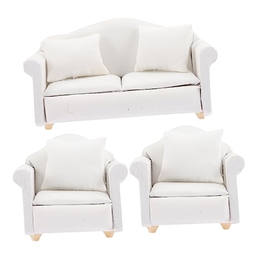 FUNOMOCYA Puppenhaus Möbel Set Weiße Holzmöbel mit Stoffsofa und Kissen Detailreiches Wohnzimmer Zubehör für Sammler Langlebig und Realistisch Gestaltet von FUNOMOCYA