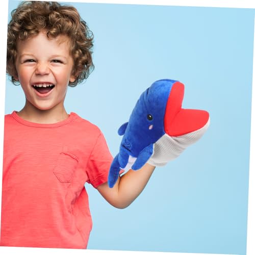 FUNOMOCYA Realistische Blaue Wal Handpuppe aus Weichem Plüsch Pädagogisches Handspielzeug für Erwachsene und Interaktive Tier Handpuppe für Geschichten Motorik und Sprachförderung von FUNOMOCYA