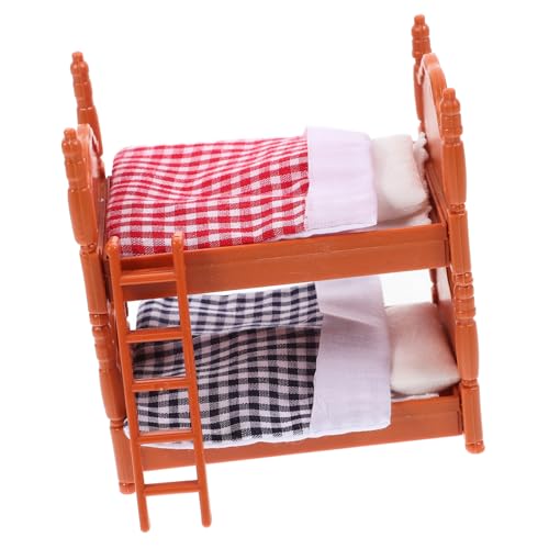 FUNOMOCYA Simulation Puppenhaus Doppelstockbett Miniaturbett mit Kissen und Decken Langlebiges Umweltfreundliches Puppenmöbel für Kreative Mini Schlafzimmer Dekoration und Kinderspielzeug von FUNOMOCYA