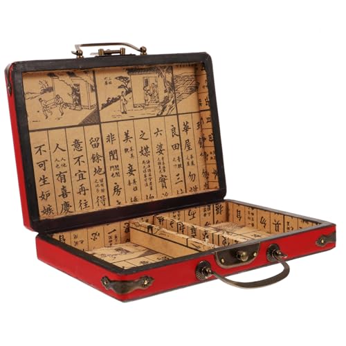 FUNOMOCYA Traditionelle Mahjong aufbewahrungsbox aus Robustem Holz mit Tragegriff und Schnappverschluss Rechteckige Dekorative Holzbox für Mahjongsteine und Vielseitige Nutzung Praktisch von FUNOMOCYA