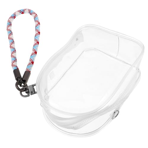 FUNOMOCYA Transparente PVC Spielzeugtasche mit Reißverschluss Kleine Aufbewahrungstasche für Puppen Sammelfiguren Schlüssel und Handy Tragbare Organizer-Tasche mit Buntem Gewebtem Trageband von FUNOMOCYA