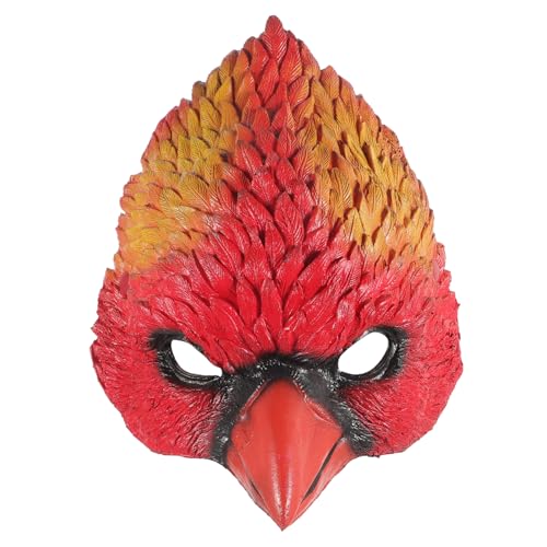 FUNOMOCYA Vogelkopf Maske aus PU Atmungsaktiv Leicht und Tragbar Realistische Tierkopf Maske für Karneval Maskenball und Party Rote Kleine Vogel Tierkopf Verkleidung von FUNOMOCYA